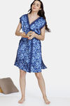 Zivame Artsy Leaves Woven Robe - Medieval Blue — thumbnail 4